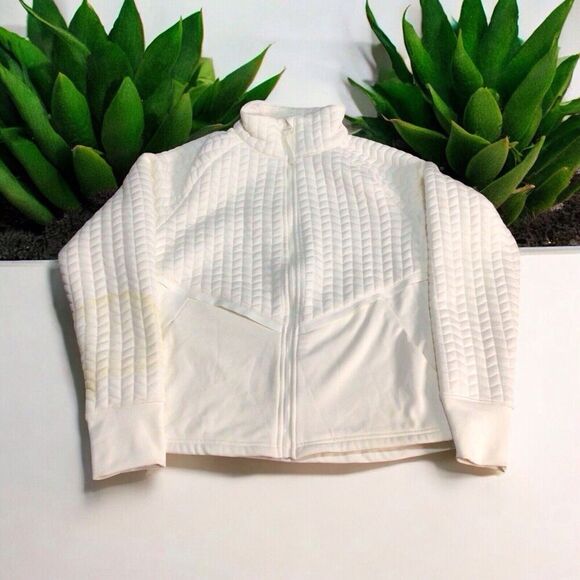 AVIA Womens Size Medium 8-10 White Quilted Full Zip Pockets Mixed Media Jacket - Picture 1 of 10